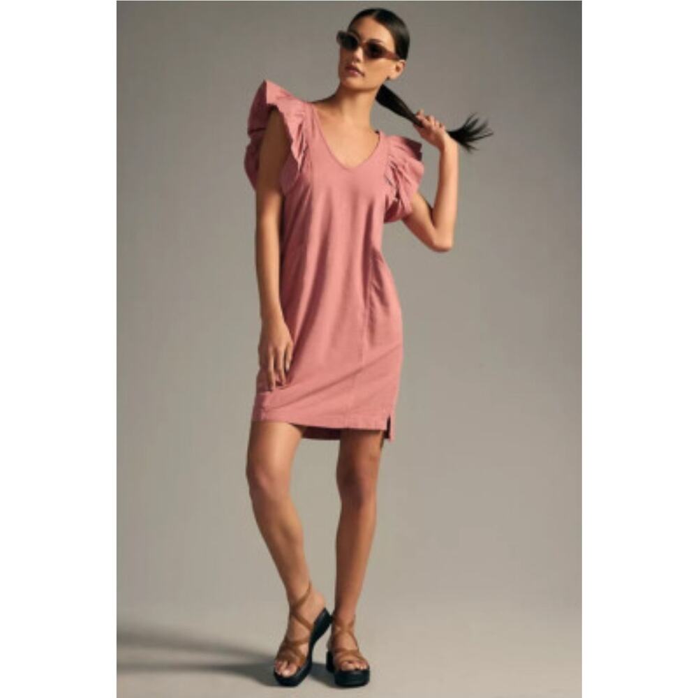 Anthropologie Daily Practice Flutter Sleeve Pink Cotton Tee Mini Dress Small